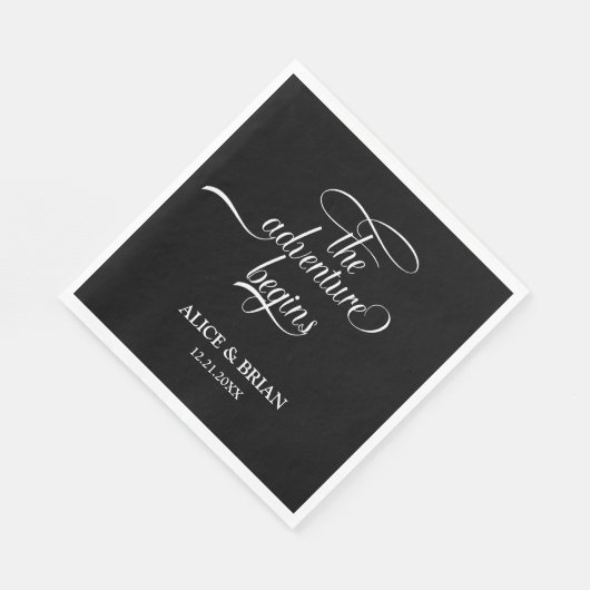 Schwarz und Weiß Das Abenteuer beginnt Hochzeit Serviette (Ecke)