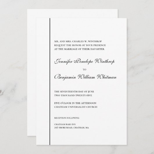 Schwarz und Weiß, einfach elegant Hochzeitsempfang Einladung (Vorne/Hinten)