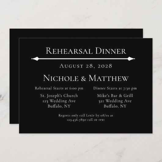 Schwarz und Weiß Einfach Elegante Probe Abendessen Einladung (Vorne/Hinten)