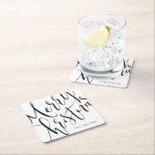 Schwarz und Weiß einfache Kalligraphie frohe Weihn Rechteckiger Pappuntersetzer (Vor Ort)