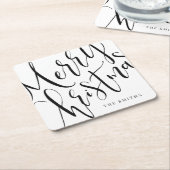 Schwarz und Weiß einfache Kalligraphie frohe Weihn Rechteckiger Pappuntersetzer (angewinkelt)