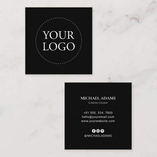 Schwarz und Weiß | Einfache Logos und soziale Medi Quadratische Visitenkarte (Vorne/Hinten)