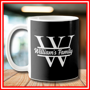 Schwarz und Weiß Einfaches Familiennamens-Monogr Kaffeetasse
