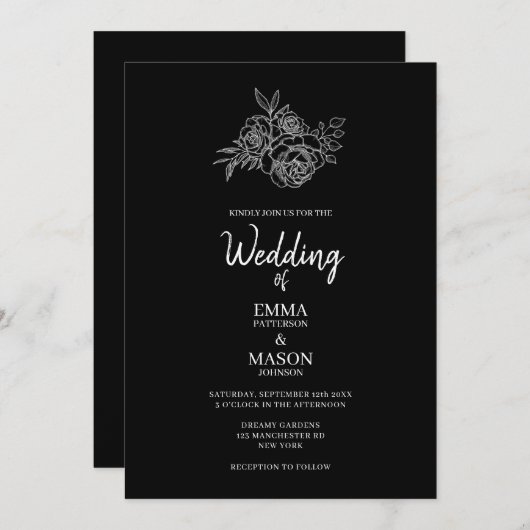 Schwarz und Weiß Einladung (Vorne/Hinten)