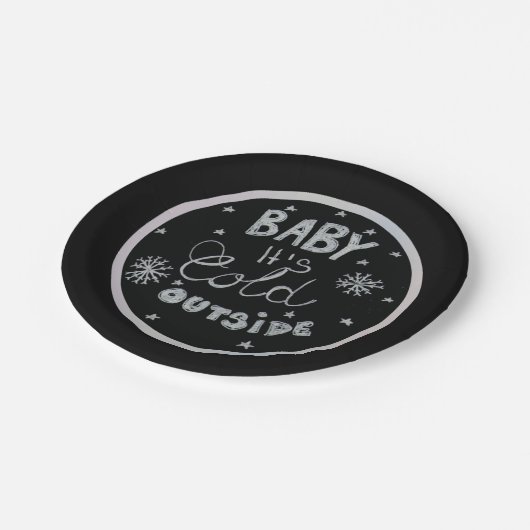 Schwarz und Weiß einzigartig Frohe Weihnachten gem Pappteller (Schrägansicht)