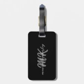 Schwarz und Weiß Elegant Einfach Mit Monogramm Gepäckanhänger (Rückseite vertikal)