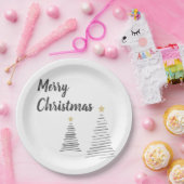 Schwarz und Weiß Elegant Frohe Weihnachtsbaumen Pappteller (Party)