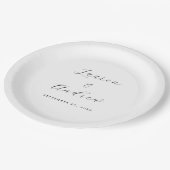 Schwarz und Weiß Elegant Moderne einfache Hochzeit Pappteller (Schrägansicht)