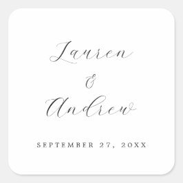 Schwarz und Weiß Elegant Moderne einfache Hochzeit Quadratischer Aufkleber