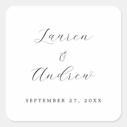 Schwarz und Weiß Elegant Moderne einfache Hochzeit Quadratischer Aufkleber (Vorderseite)