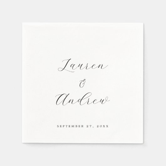 Schwarz und Weiß Elegant Moderne einfache Hochzeit Serviette (Vorderseite)