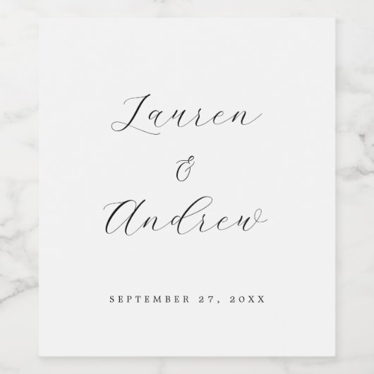 Schwarz und Weiß Elegant Moderne einfache Hochzeit Weinetikett (Einzelnes Label)