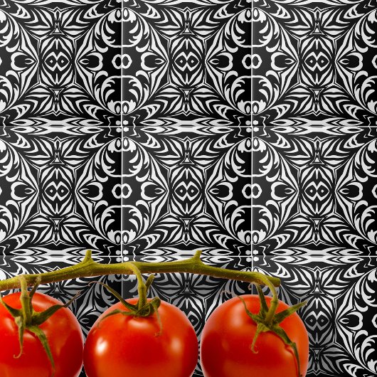 Schwarz und Weiß Elegant Stilvolles Damask Muster Fliese