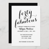 Schwarz und Weiß Elegant Vierzig & Fabulous Geburt Einladung (Vorne/Hinten)