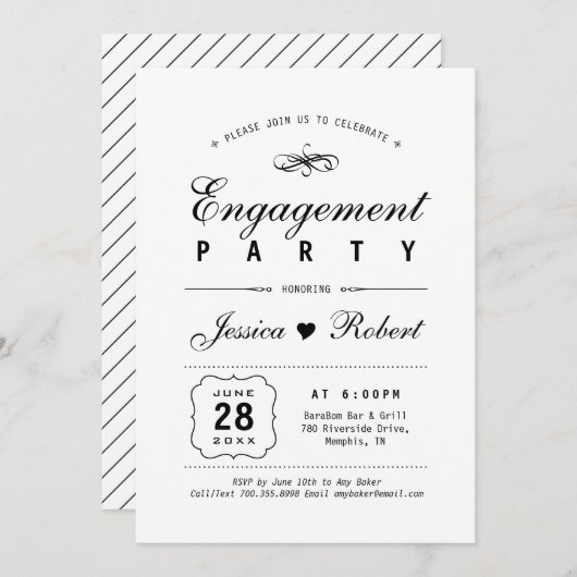 Schwarz und Weiß | Elegante Engagement-Partei Einladung (Vorne/Hinten)