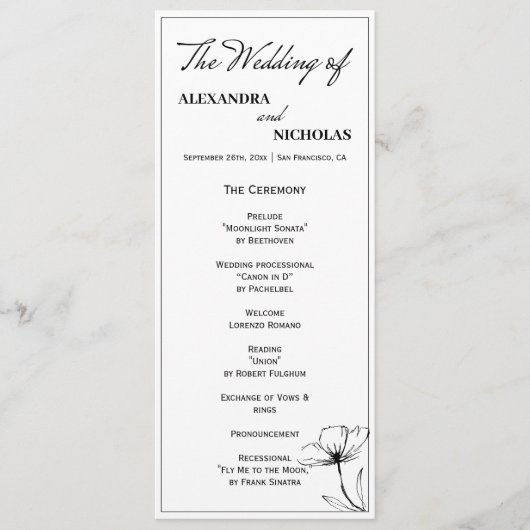 Schwarz und Weiß Elegante Moderne Hochzeit Programm (Vorderseite)