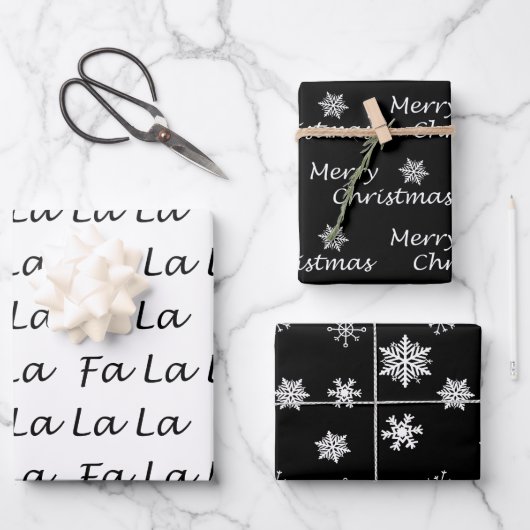 Schwarz und Weiß Elegante Moderne Weihnachten Geschenkpapier Set (Vorderseite)