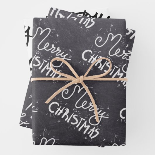 Schwarz und Weiß Elegante Script Frohe Weihnachten Geschenkpapier Set (Beispiel)