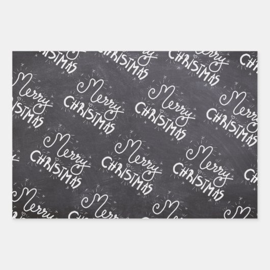Schwarz und Weiß Elegante Script Frohe Weihnachten Geschenkpapier Set (Vorderseite)