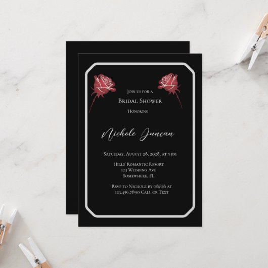 Schwarz und Weiß Elegantes einfaches Brautparty Einladung (Vorderseite/Rückseite Beispiel)