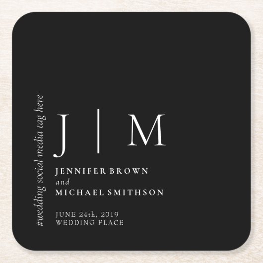 Schwarz und Weiß formell Einfache Hochzeit Rechteckiger Pappuntersetzer (Vorderseite)