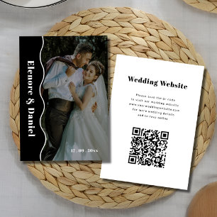 Schwarz und Weiß Foto Wedding Side Wave QR-Code Begleitkarte