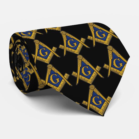 Schwarz und Weiß Freemason Pattern Neck Tie Krawatte (Gerollt)