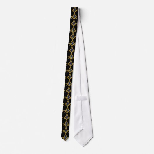 Schwarz und Weiß Freemason Pattern Neck Tie Krawatte (Rückseite)