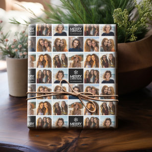 Schwarz und Weiß frohe Weihnachten 8 Foto Collage Geschenkpapier