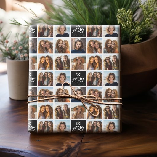 Schwarz und Weiß frohe Weihnachten 8 Foto Collage Geschenkpapier