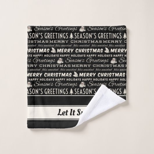 Schwarz und Weiß frohe Weihnachts Retro Typografie Badhandtuch Set (Waschlappen)