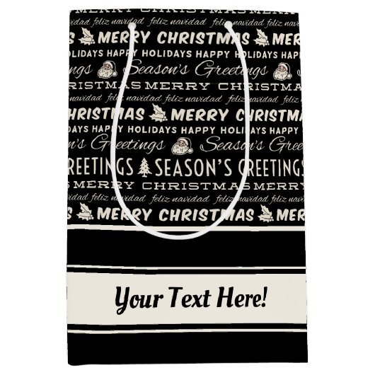 Schwarz und Weiß frohe Weihnachts Retro Typografie Mittlere Geschenktüte (Vorderseite)