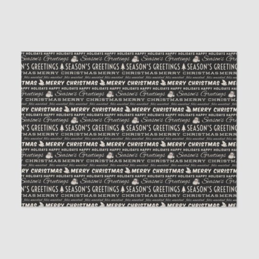 Schwarz und Weiß frohe Weihnachts Retro Typografie Seidenpapier (Vorderseite)