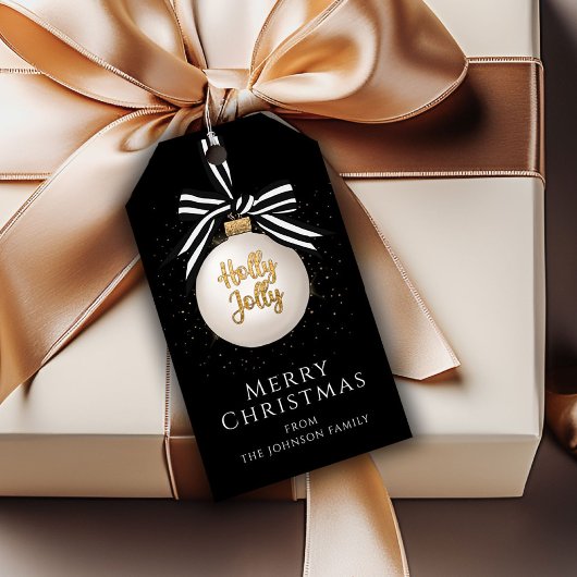 Schwarz und Weiß frohe Weihnachtsbaumkunst Geschenkanhänger