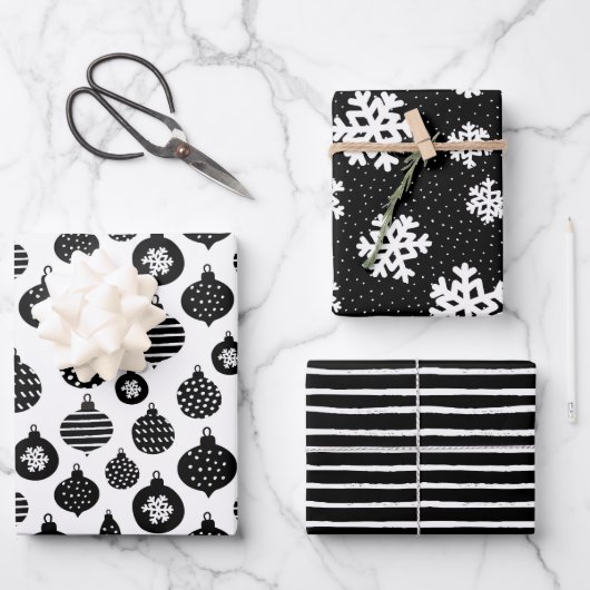 Schwarz und Weiß frohe Weihnachtsgeschenke Geschenkpapier Set (Vorderseite)