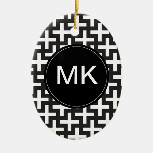 Schwarz und Weiß geometrisch Keramikornament (Vorne)