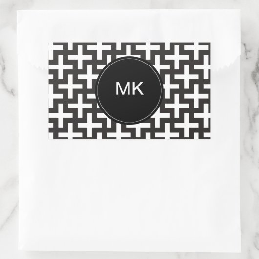 Schwarz und Weiß geometrisch Rechteckiger Aufkleber (Tasche)