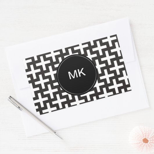 Schwarz und Weiß geometrisch Rechteckiger Aufkleber (Umschlag)