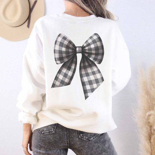 Schwarz und Weiß Gingham Checked Bows Sweatshirt
