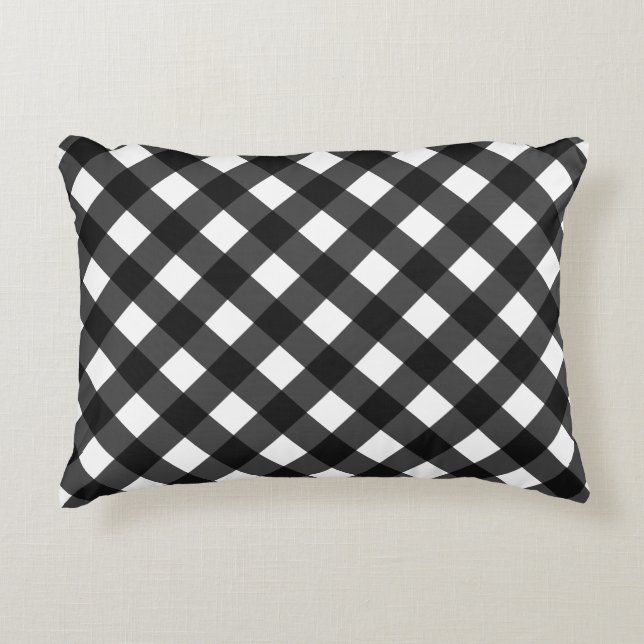 Schwarz und Weiß Gingham Dekokissen (Vorderseite)