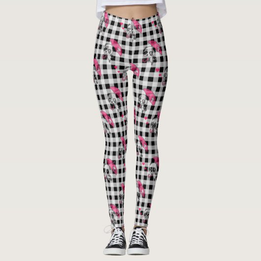 Schwarz und Weiß Gingham Leggings (Vorderseite)