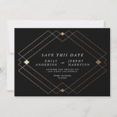 Schwarz und Weiß | Gold Deko Lines Save the Date Ankündigung (Vorderseite)