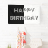 Schwarz und Weiß Happy Birthday Stilvolles Party Banner (Insitu)
