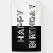Schwarz und Weiß Happy Birthday Stilvolles Party Banner (Vertikal)