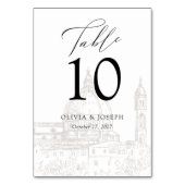 Schwarz und Weiß | Illustrierte Hochzeit in Italie Tischnummer (Rückseite)