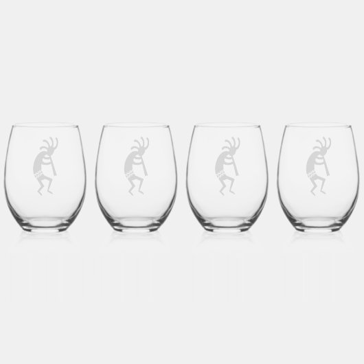 Schwarz und Weiß im Südwesten Kokopelli Weinglas Ohne Stiel (Hinten)