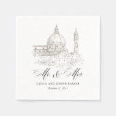 Schwarz und Weiß | Italienische Illustration Serviette (Vorderseite)