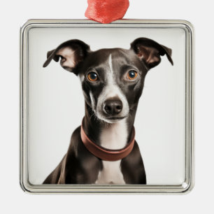 SCHWARZ UND WEISS ITALIENISCHER GREYHOUND HUND ORNAMENT AUS METALL