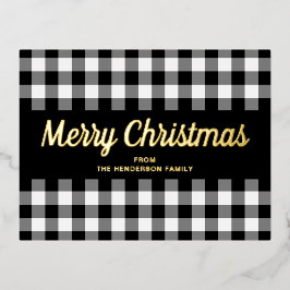 Schwarz und Weiß Karierte Skripte Weihnachten Gold Folien Feiertagspostkarte