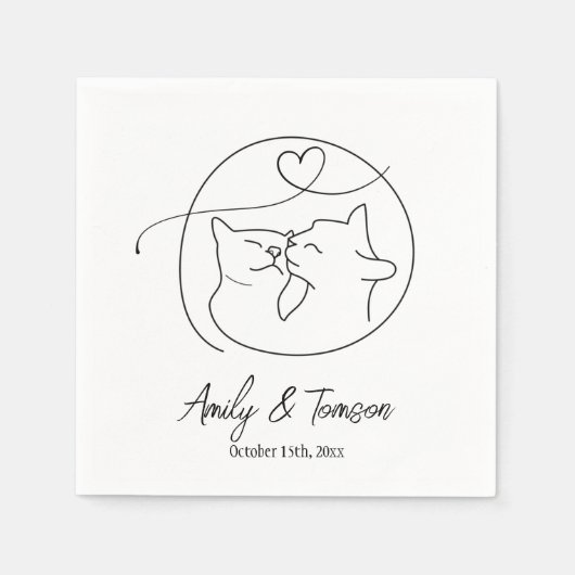 Schwarz und Weiß Katzen Einfache Schrift Serviette (Vorderseite)